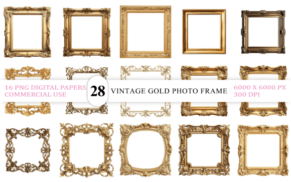 Download Vintage Gold Photo Frame PNG - Frame Collection