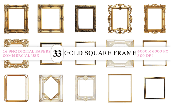 Download Gold Square Frame PNG Bundle - Frame Collection