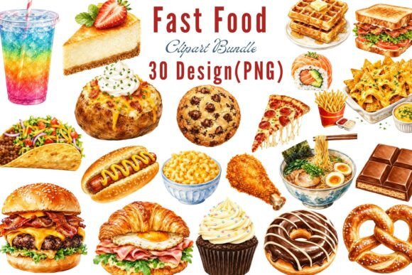 Download Watercolor Fast Food Clipart - Fast food Collection
